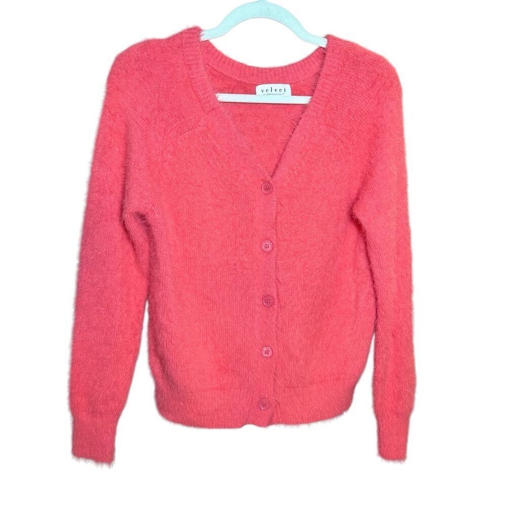 Velvet by Graham & Spencer Kelsey‎ Feather Yarn Cardigan Sz S bright coral
